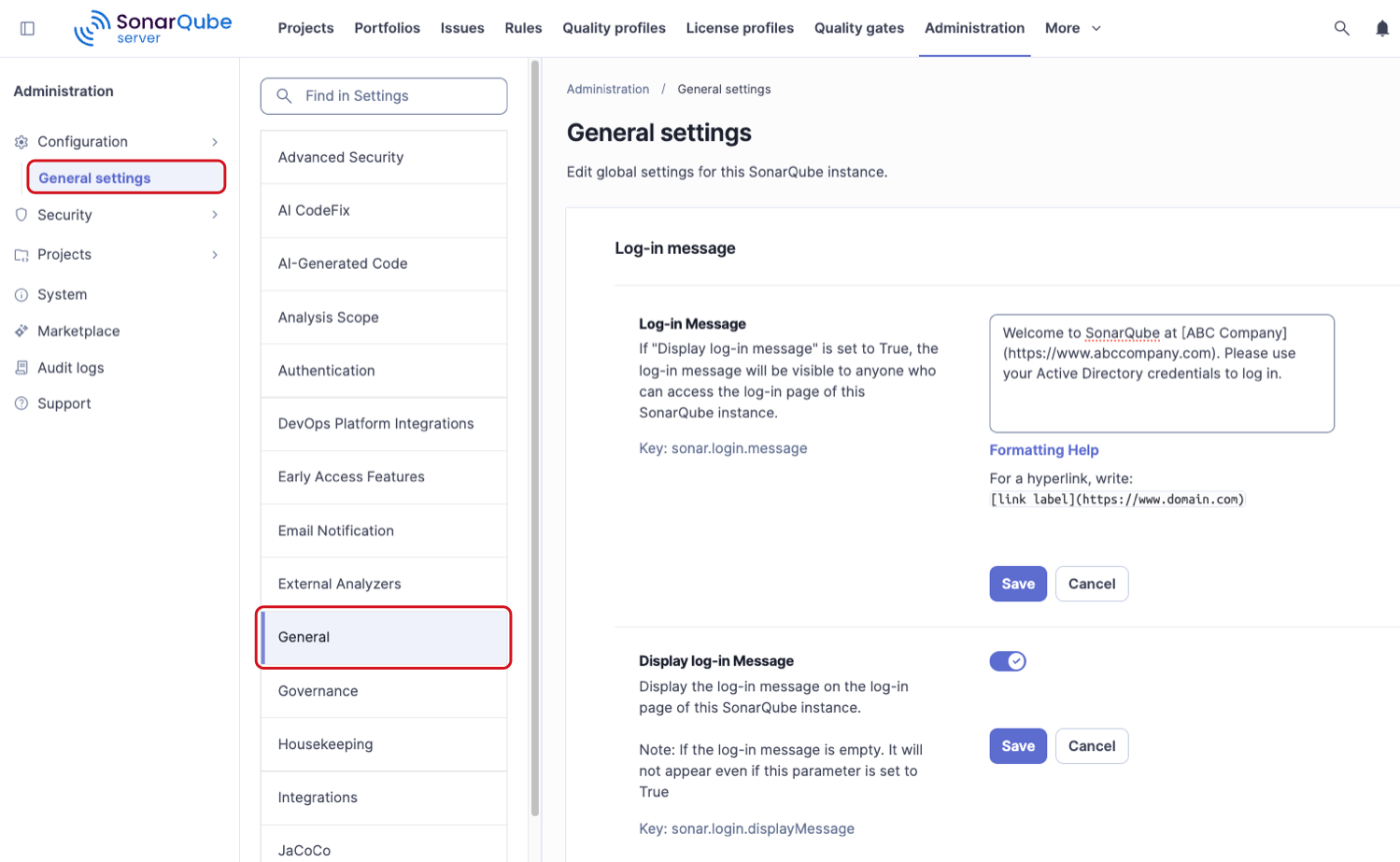 Customizing the login message and display options
