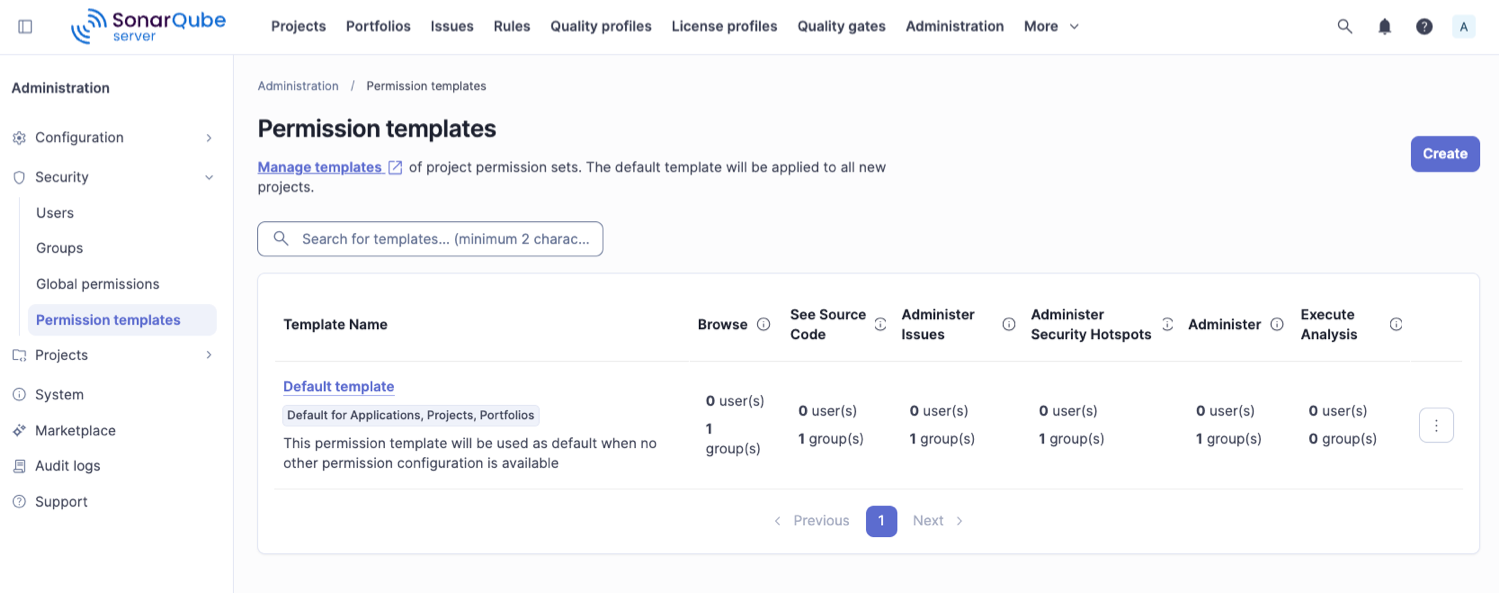Managing permission templates