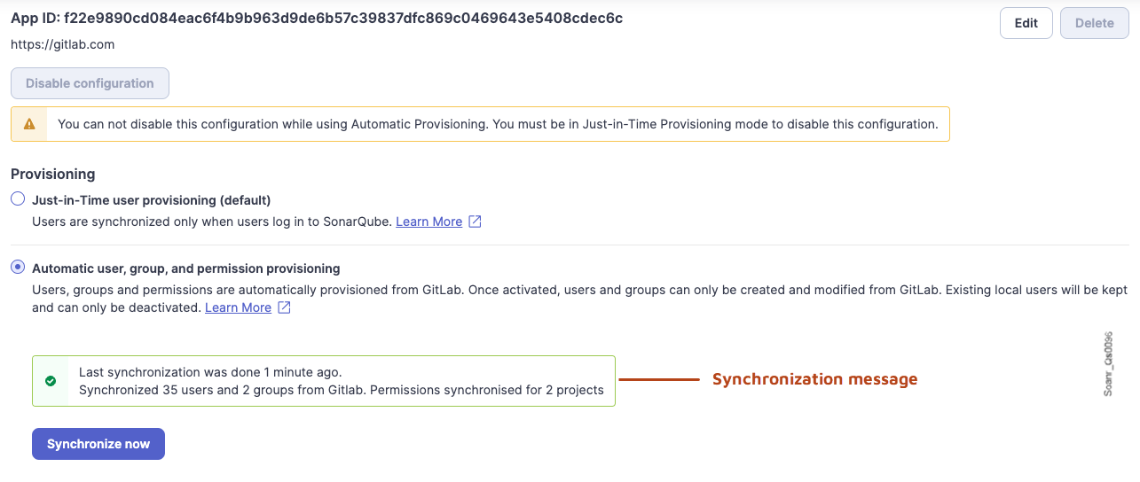 Select the Synchronize now button to start a manual synchronization