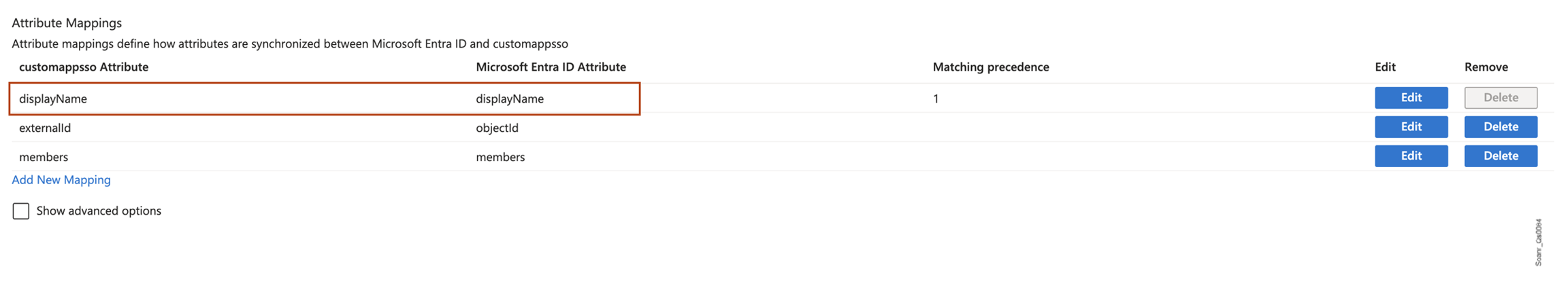 In Attribute Mappings in MS Entra ID, make sure displayName appears in both columns