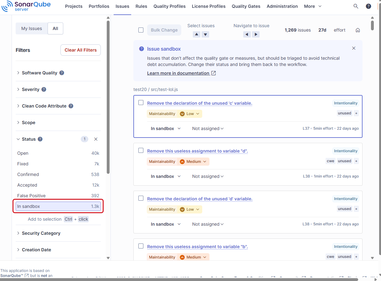 Triaging issues in Sandbox
