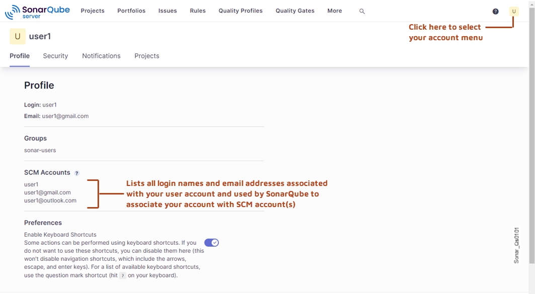 Accessing your user profile