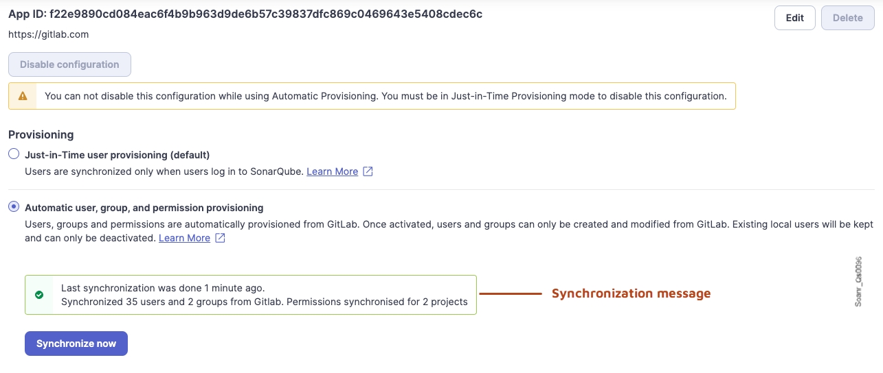 Select the Synchronize now button to start a manual synchronization