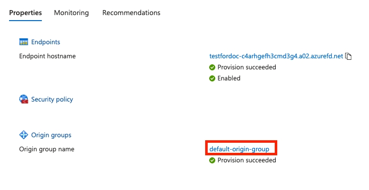 The origin group is assigned by default the default-origin-group name