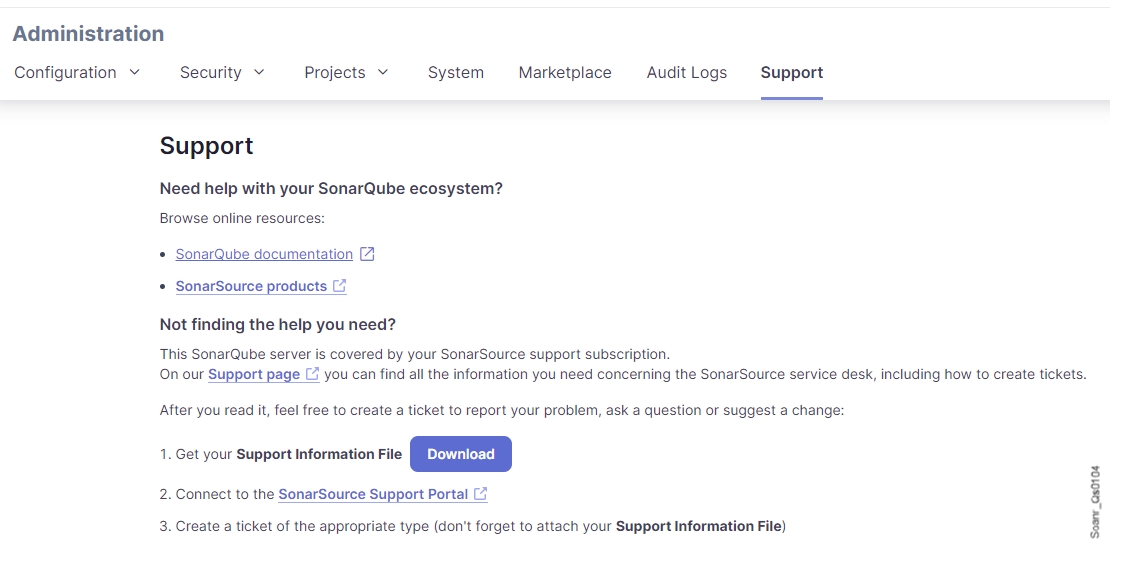 Support page in SonarQube