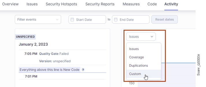Selecting another metric category