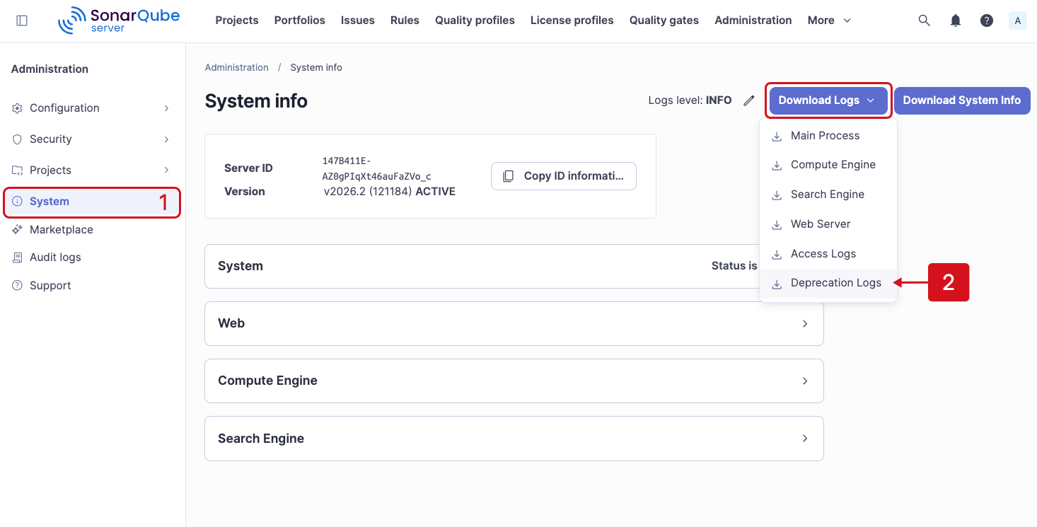 Downloading deprecation logs