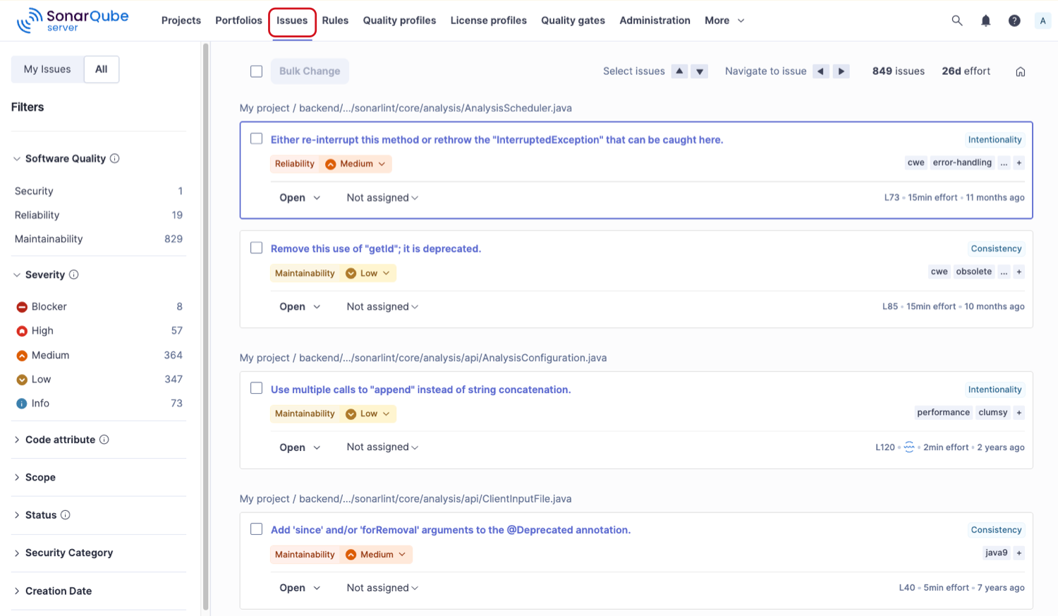 Retrieving issues from the top navigation bar