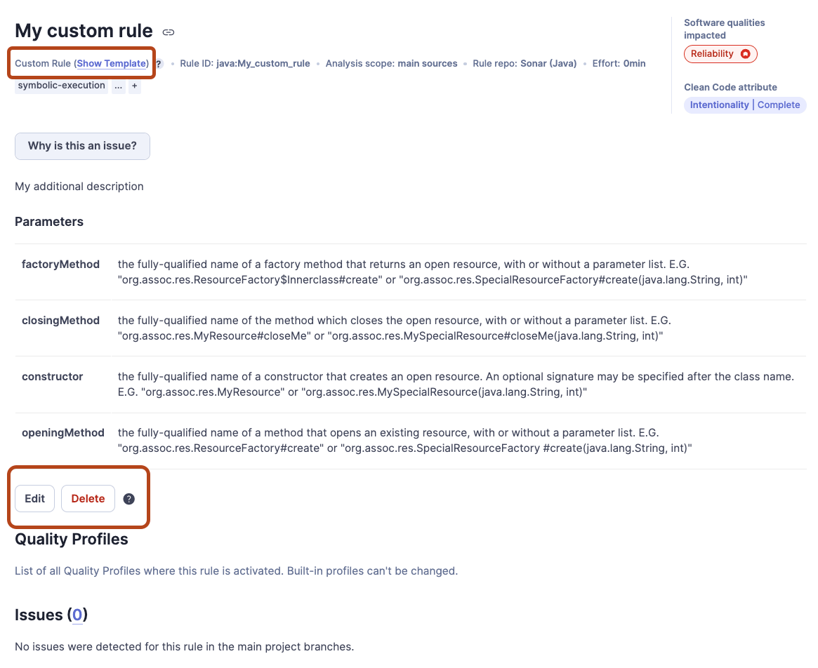 Custom rules details as found in SonarQube.