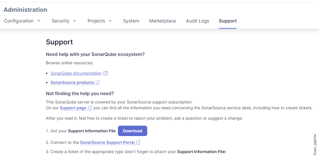 Support page in SonarQube