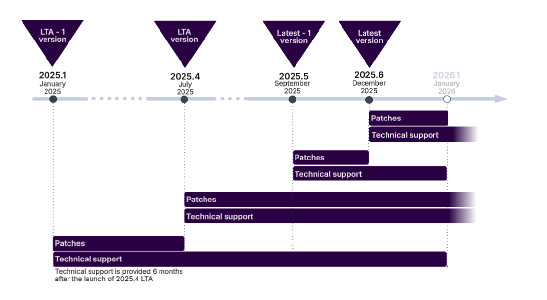 Active versions when the latest version is 2025.6