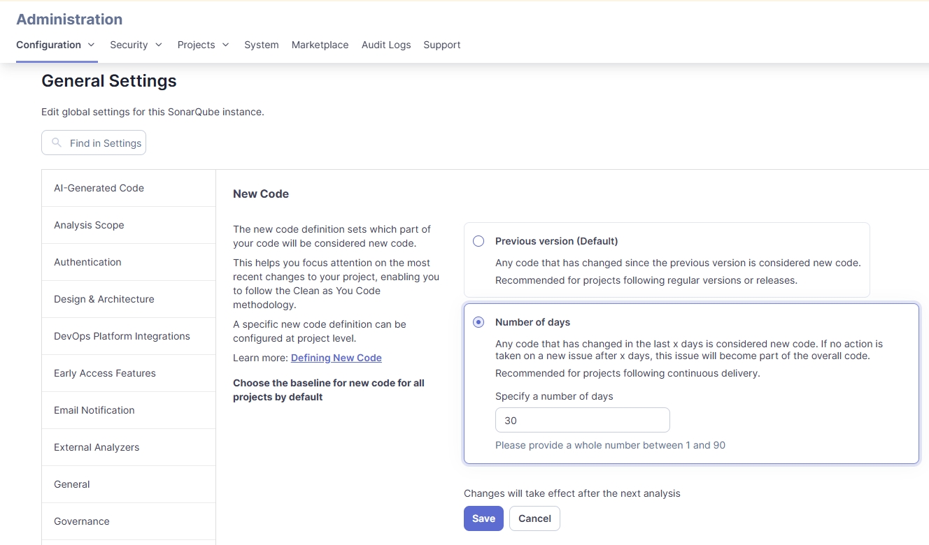 Set the new code definition by selecting a radio button corresponding to the new code option of your choice