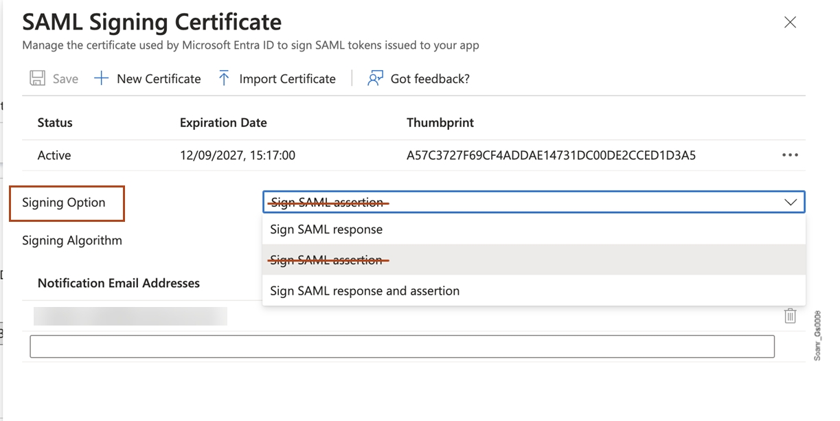 In Signing Option, don't select Sign SAML assertion