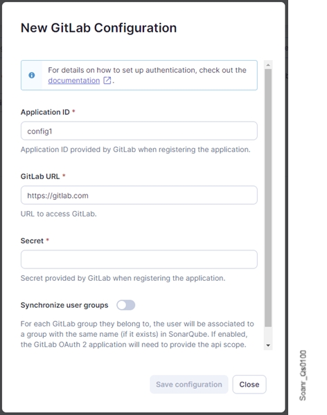 Create a new GitLab configuration record in SonarQube