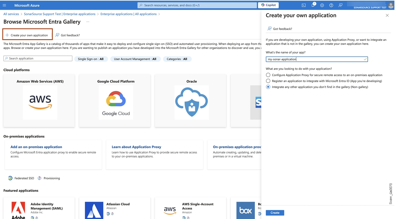 In the Create your own application pane, select Integrate any other application you don't find in the gallery option